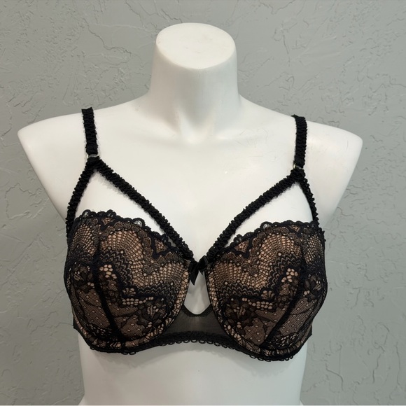 Adore Me Other - Adore Me Strappy Lace Bra 38DD Black Sheer Mesh Underwire Sexy